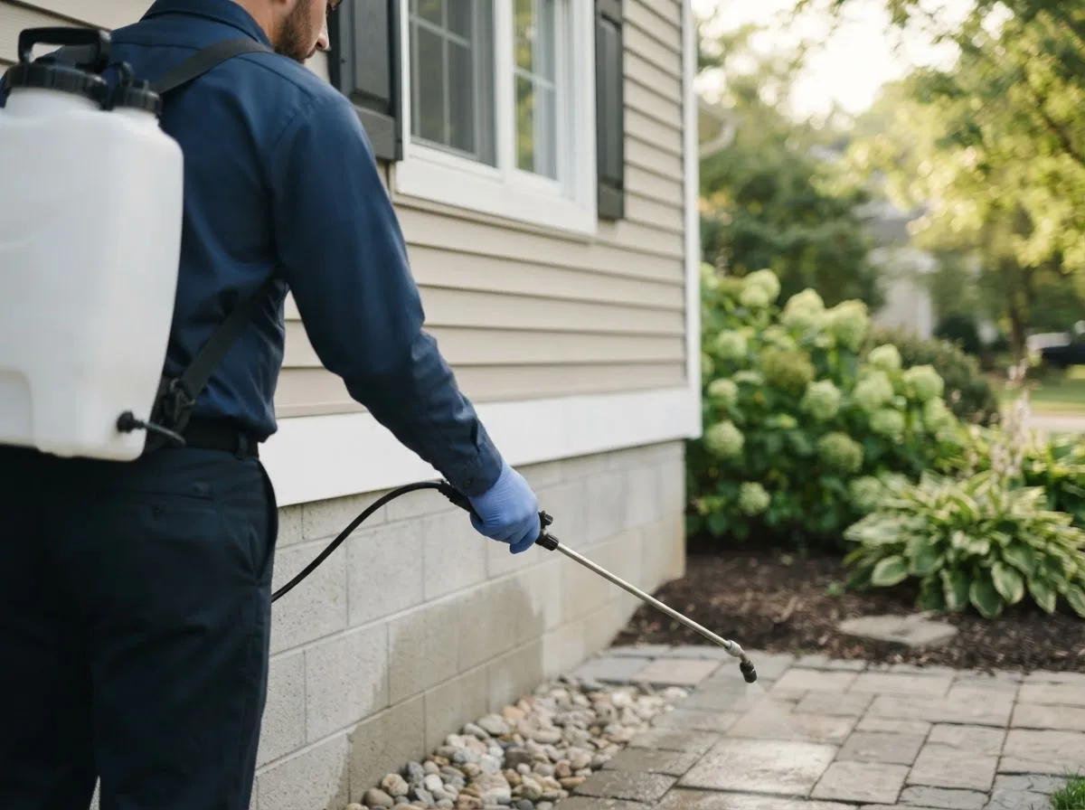 Pest control technician inspecting a home in Whitney, NE